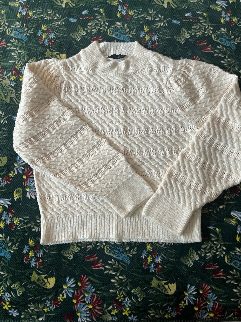 Mango Cream Textured knit Turtleneck Sweater Size M